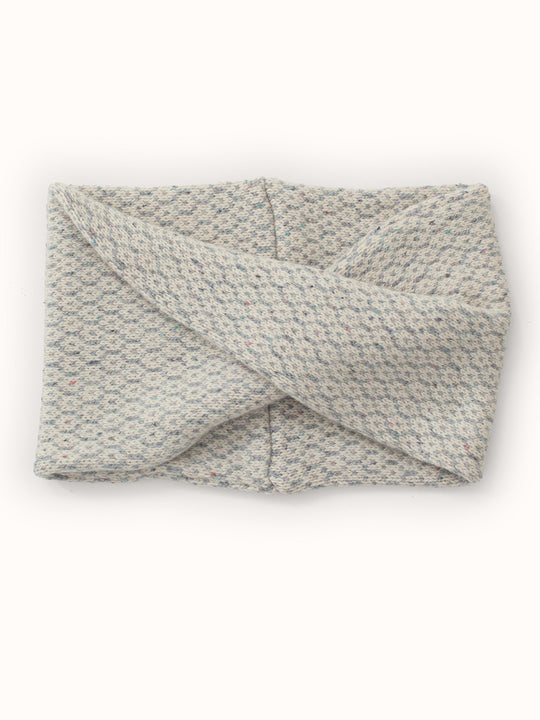 Merino wool womens neck cowl snood knit in neutral grey and white ivory tones still image #colour_glacial-quartz