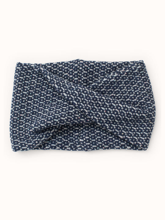 Merino wool womens neck cowl snood knit in navy blue still image #colour_nocturne
