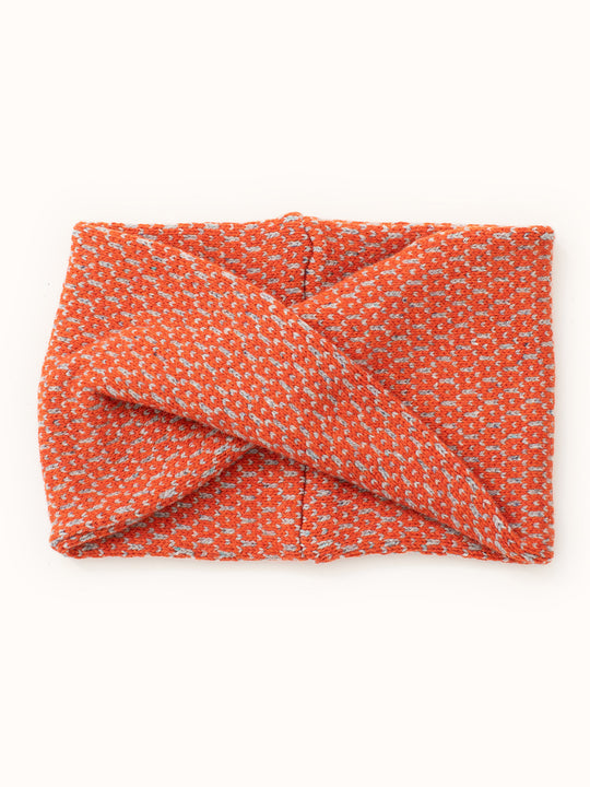 Merino wool womens neck cowl snood knit in orange rust still #colour_ember