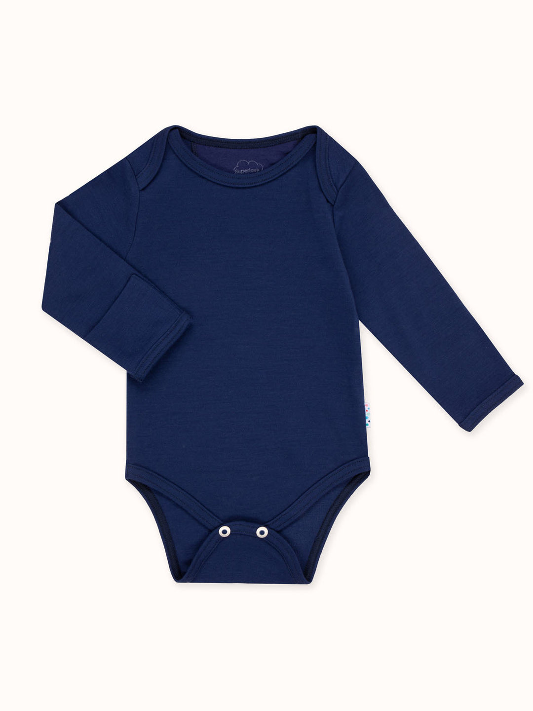 Baby Bodysuit, Long Sleeve, Merino Wool, Blue