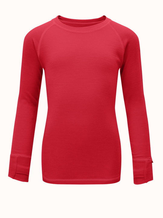 Merino kids thermal baselayer top red #colour_soft-red
