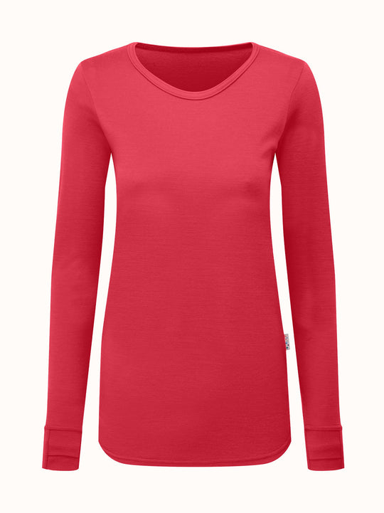 Merino womens baselayer thermal top red  #colour_soft-red