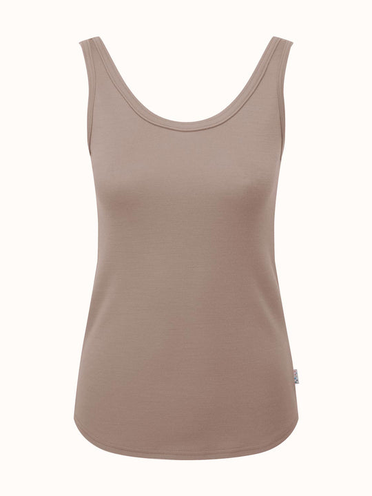 Merino womens baselayer thermal vest singlet top neutral beige #colour_pebble