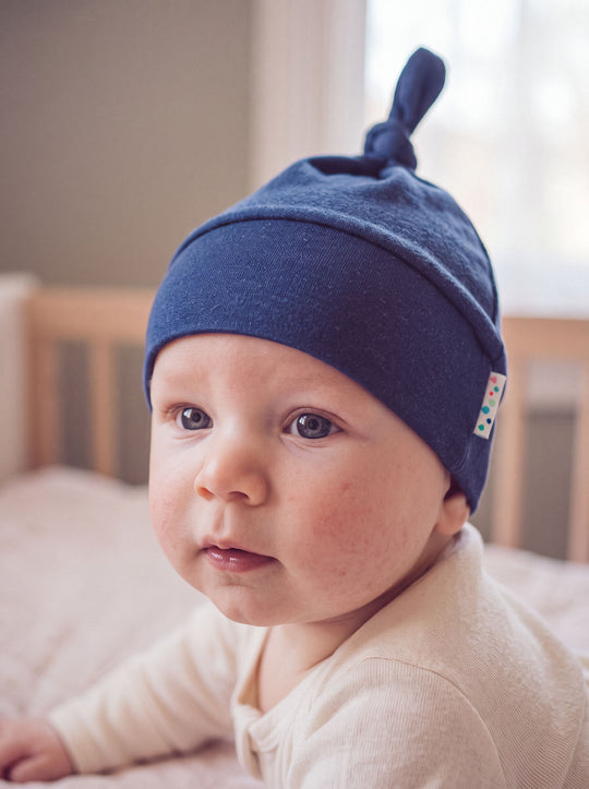 Merino baby hat navy front #colour_french-navy