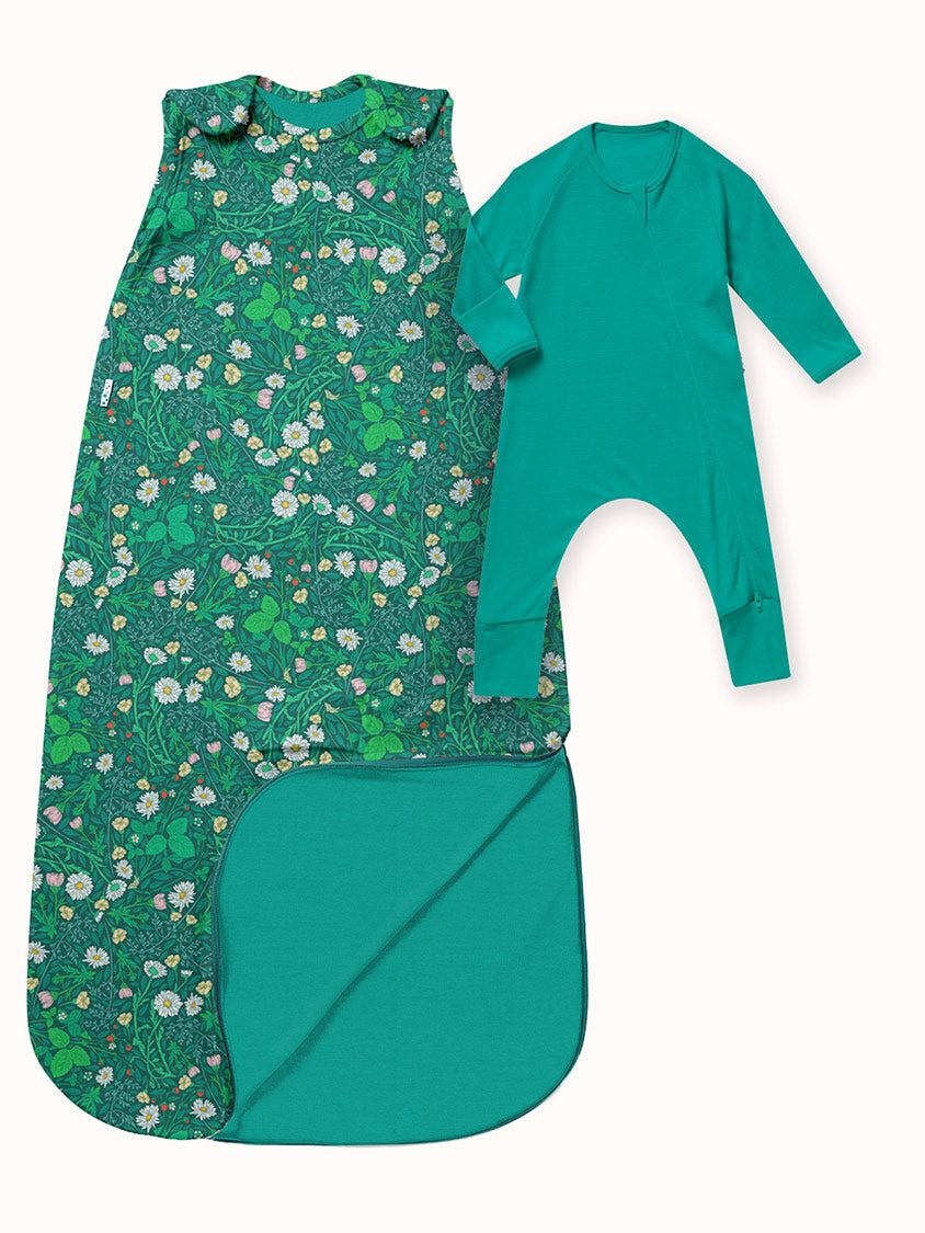 merino baby sleeping bag green floral still #colour_secret-garden