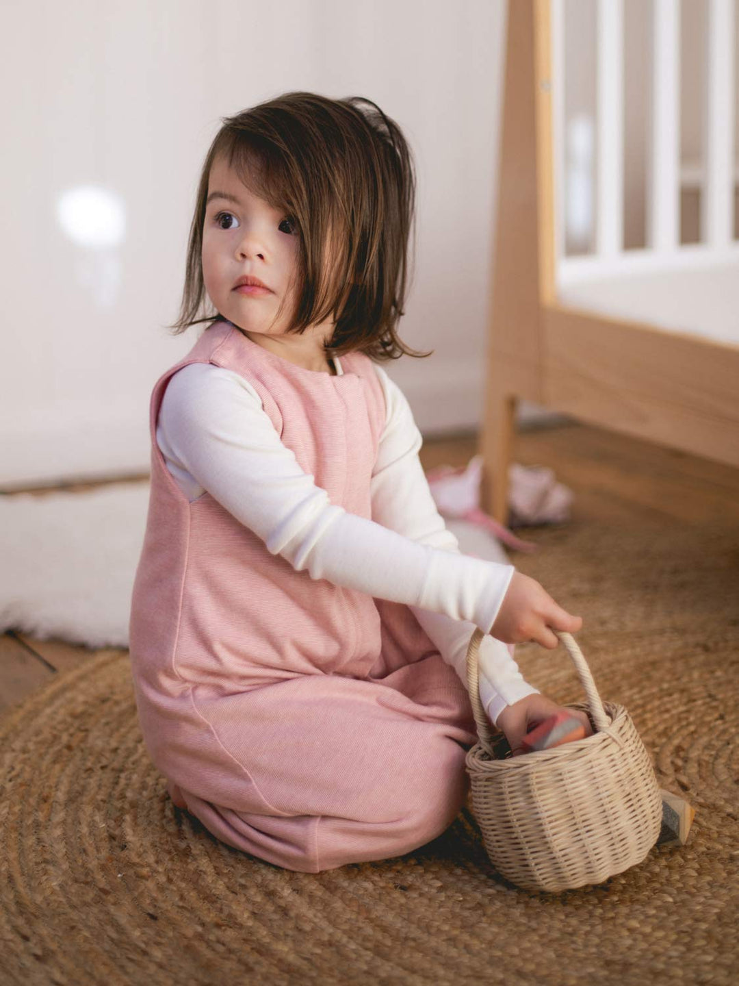 toddler merino sleeping bag with feet pink superlove close #colour_vintage-rose-melange