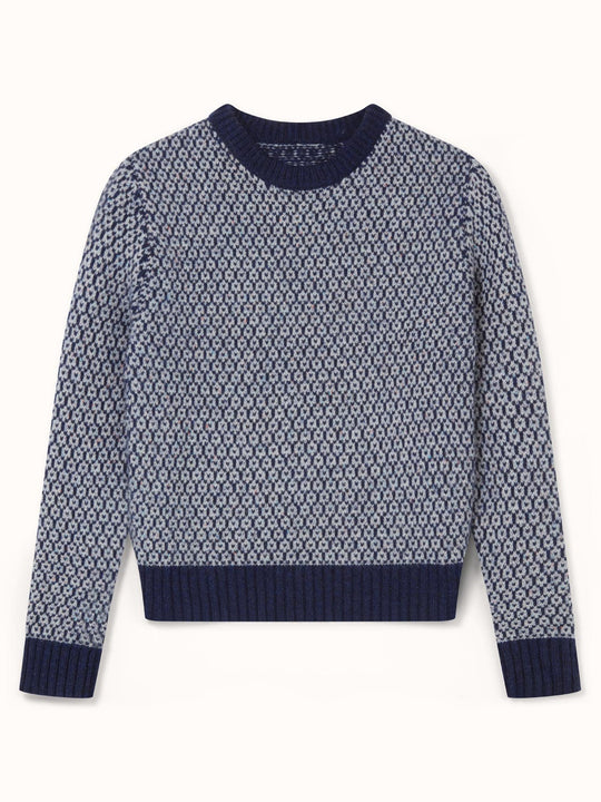 Merino wool womens crew neck jumper sweater knit in navy blue winter icelandic knit still #colour_nocturne