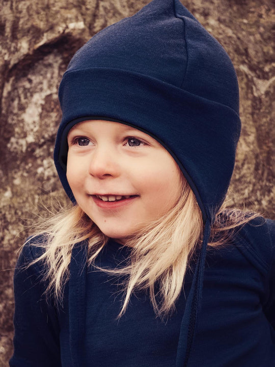 Merino Baby & Toddler Reversible Hat Accessory Superlove Merino navy closeup #colour_french-navy