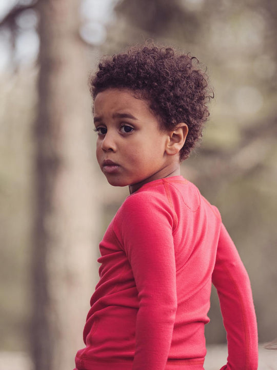 kids merino base layer red red back #colour_soft-red