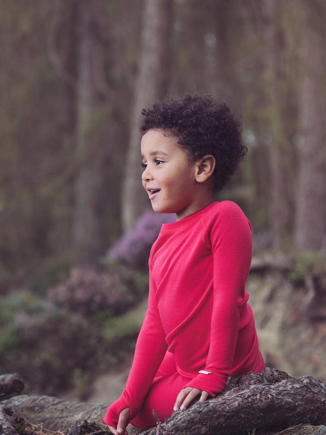 Merino wool kids thermal baselayer top in red #colour_soft-red