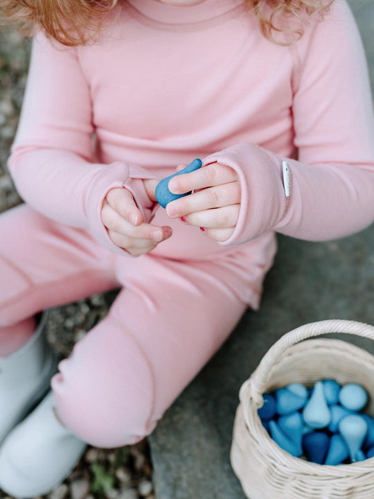 Merino wool kids thermal baselayer pyjama in pink detail #colour_vintage-rose