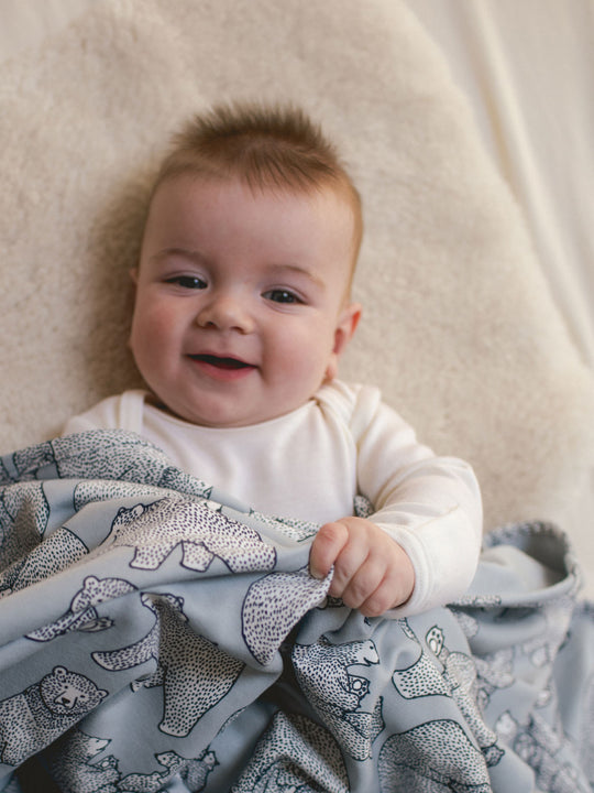 merino baby cot blanket bears closeup #colour_bearhugs-cloud-grey