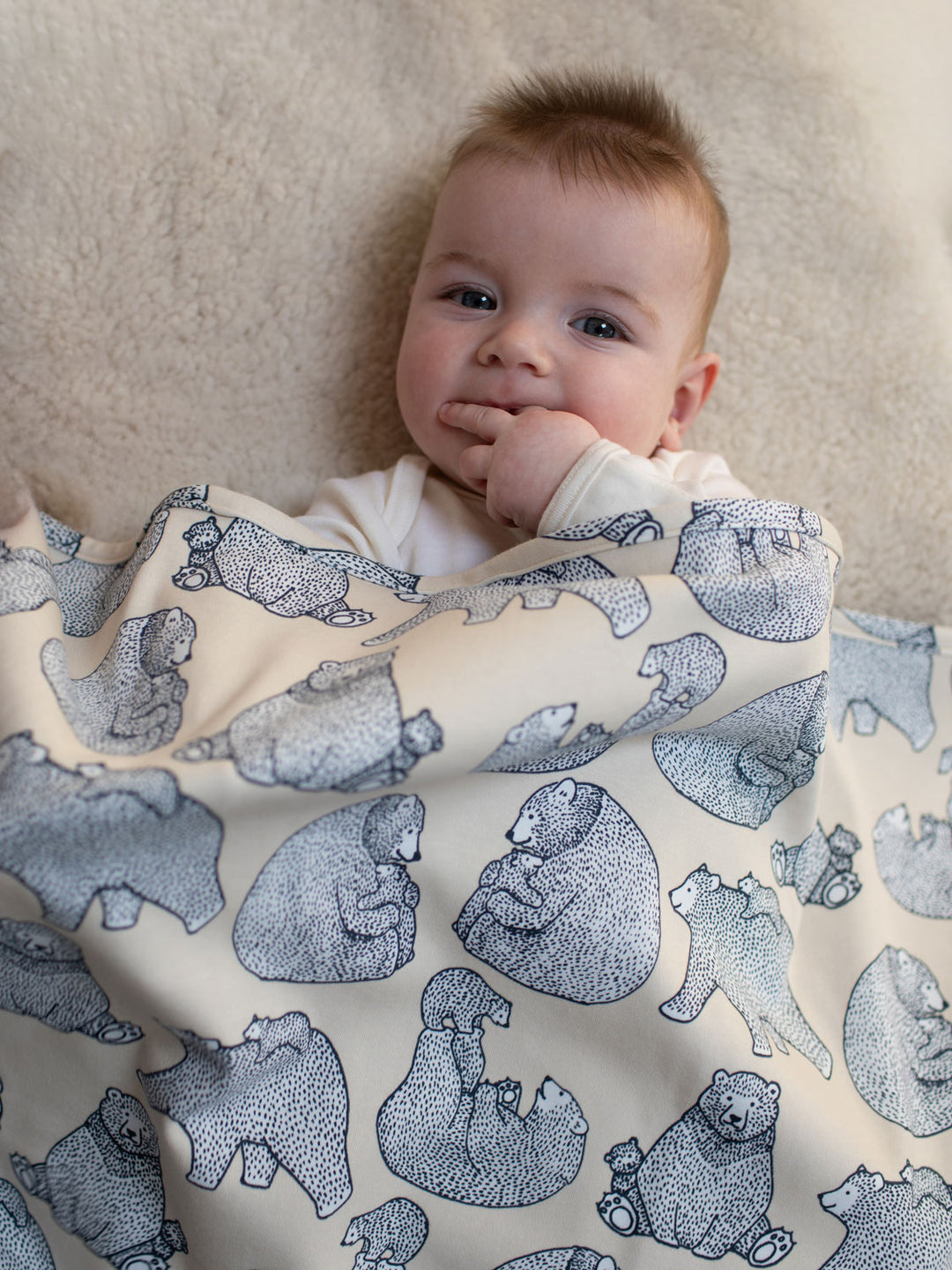 merino baby cot blanket bears unisex neutral beige front #colour_bearhugs-oat