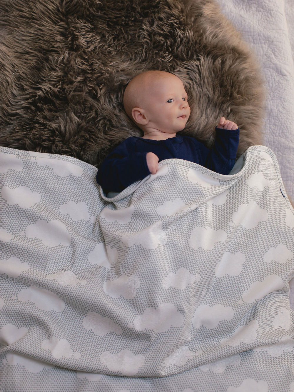 Merino baby wrap blanket grey cloud full #colour_silver-linings