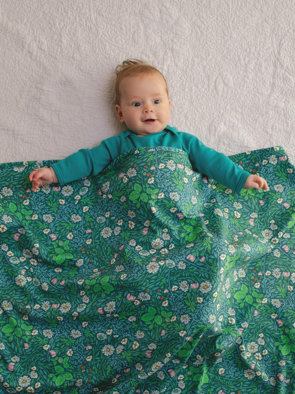 Merino baby wrap blanket floral green front #colour_secret-garden