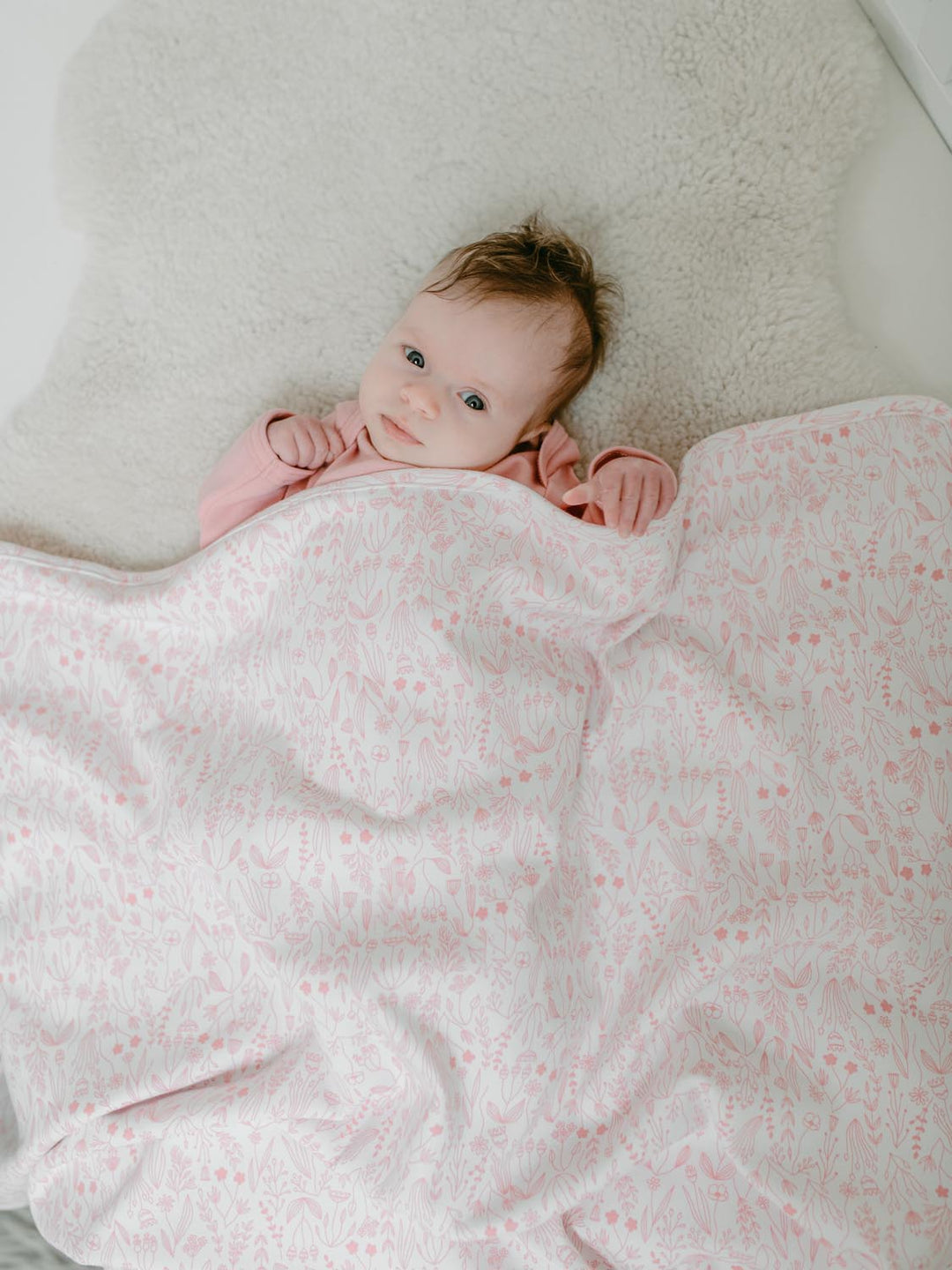 merino baby cot blanket pink floral front  #colour_millefleur