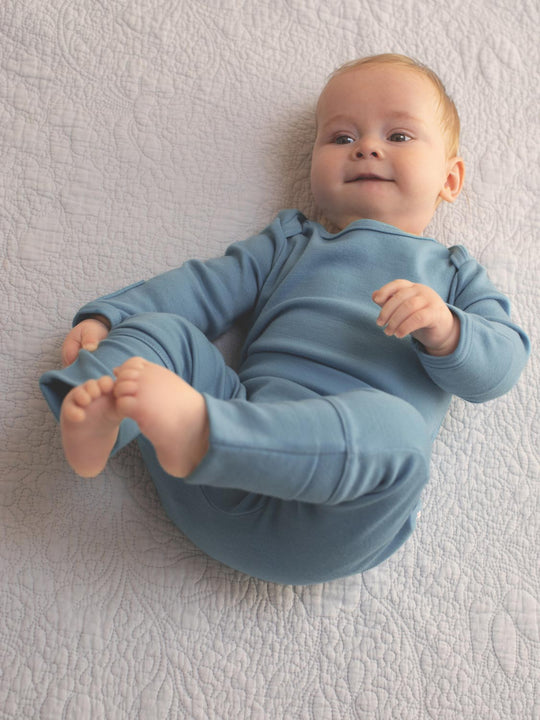 Merino baby footed legging blue foot cuffs #colour_lake