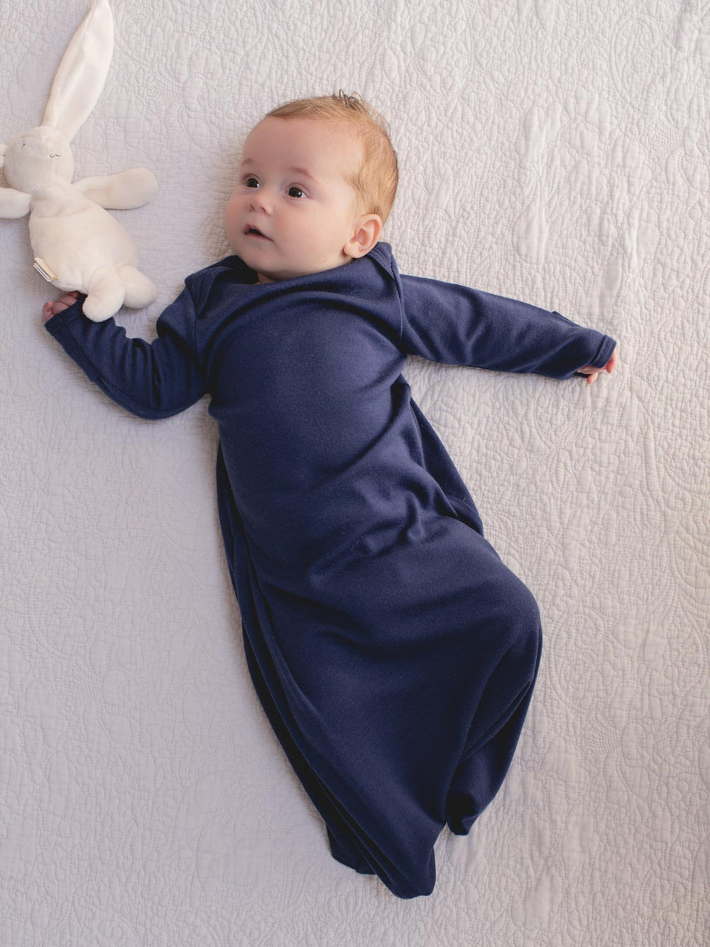 Newborn baby merino sleep gown navy sleeping #colour_french-navy