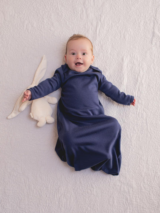 Newborn baby merino sleep gown navy front #colour_french-navy