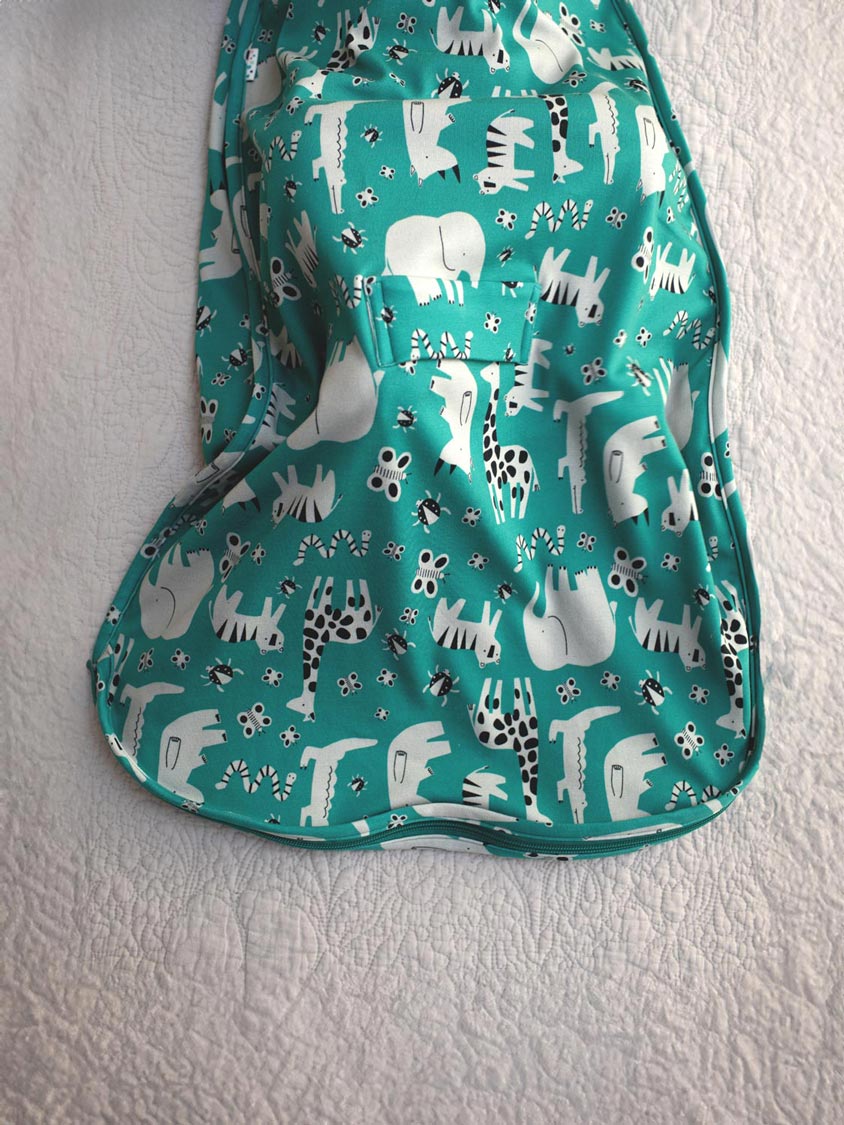 Merino baby sleeping bag green safari animal organic zip #colour_on-safari