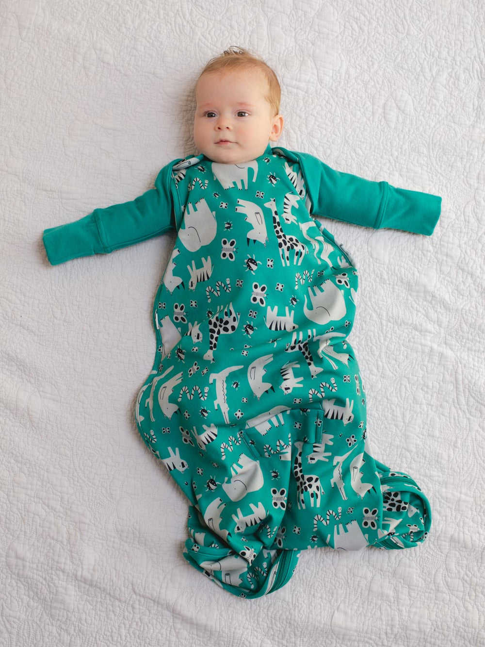 Merino baby sleeping bag arms green full #colour_wild-green