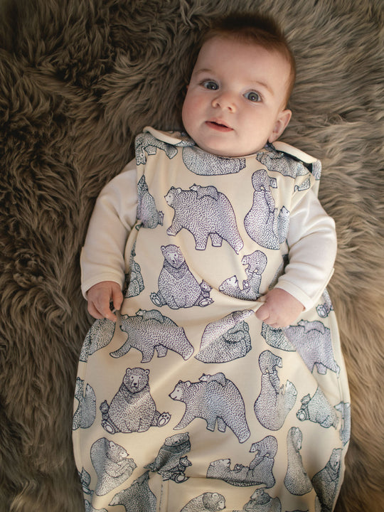 Merino baby sleeping bag neutral beige bear  detail #colour_bearhugs-oat