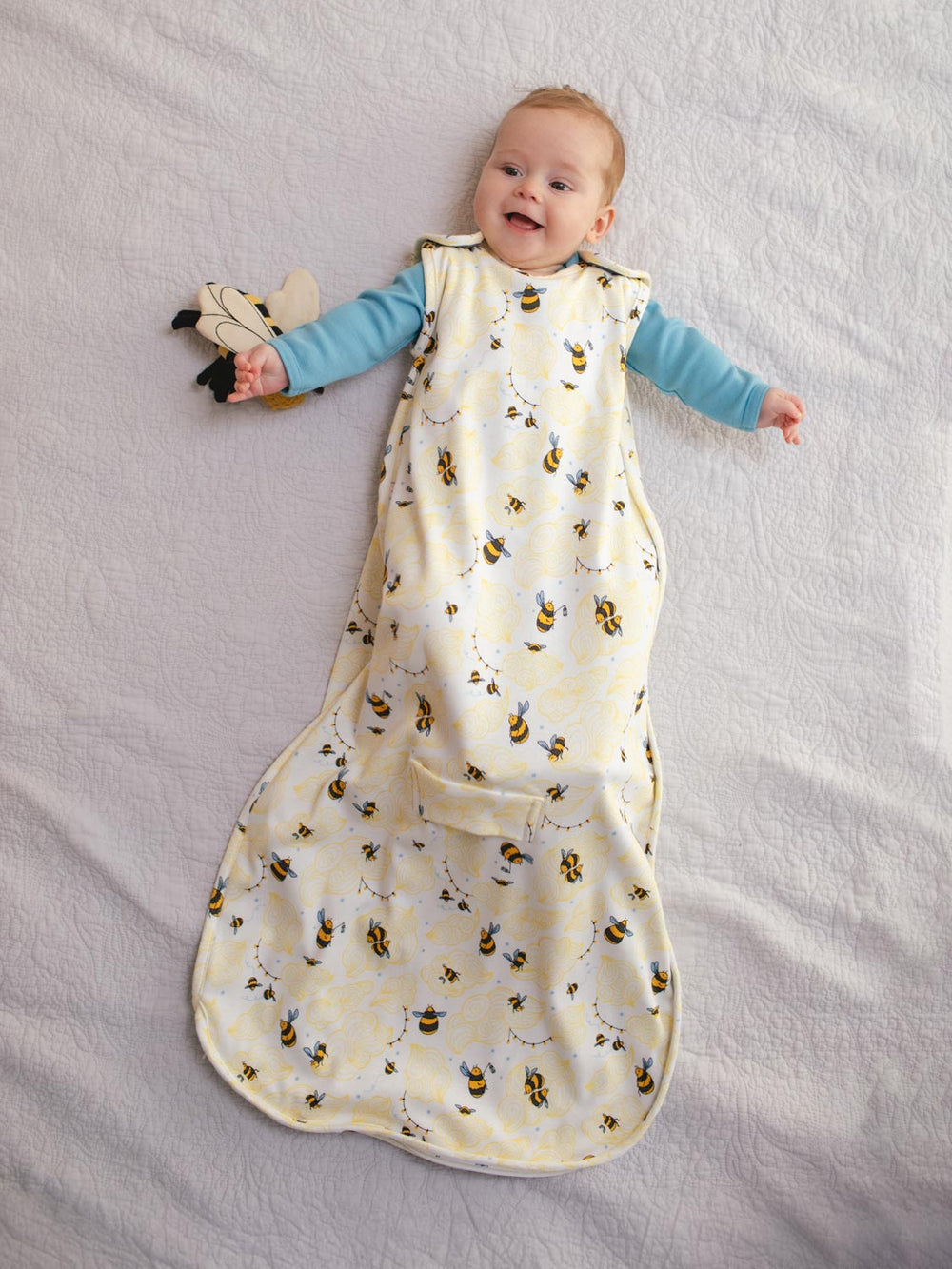 Merino baby sleeping bag bee print full length #colour_bumble