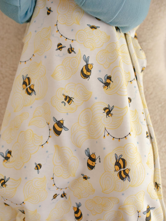 Merino baby sleeping bag bee print detail #colour_bumble