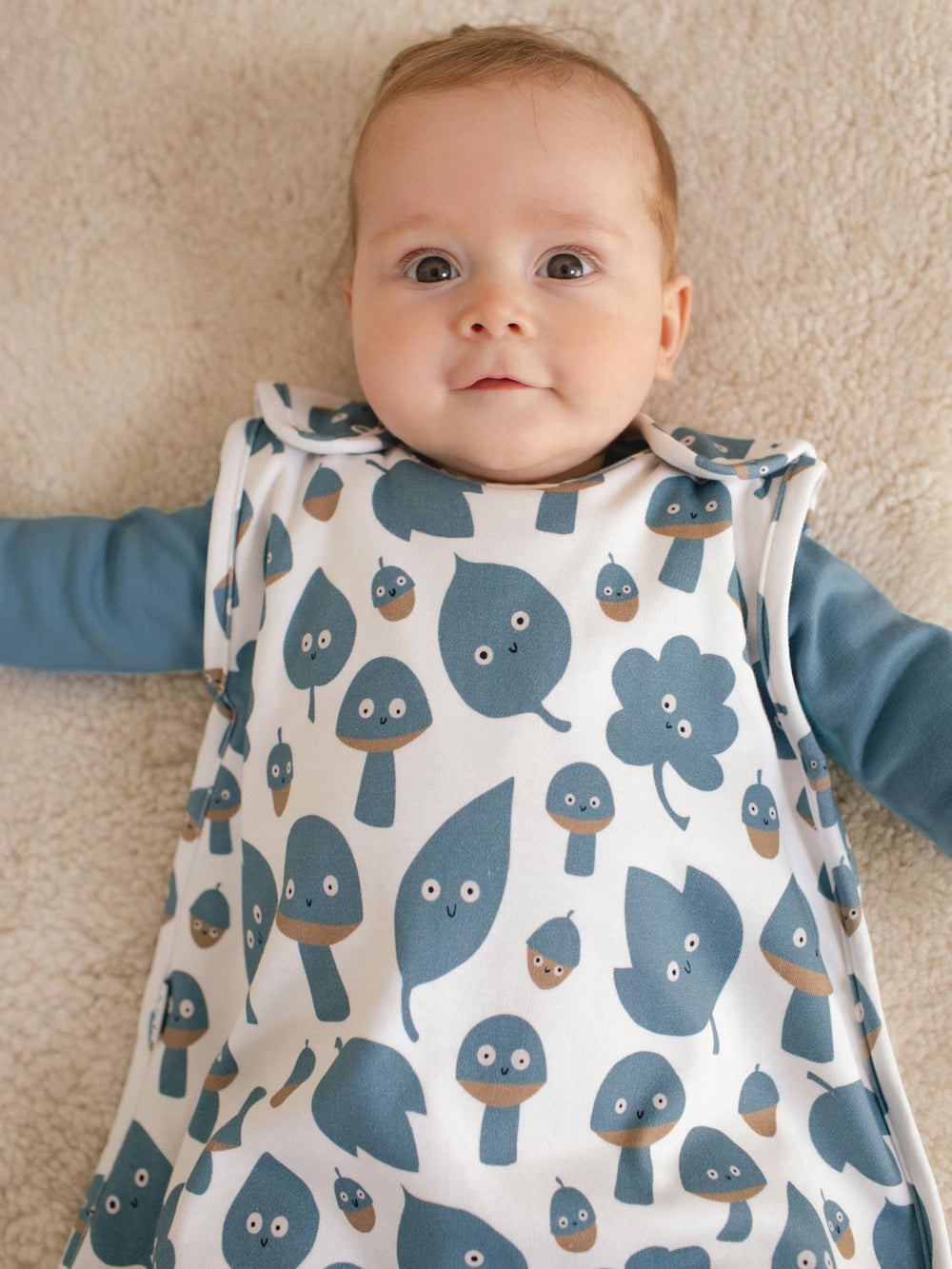 Merino baby sleeping bag mushroom toadstool woodland print #colour_woodfolk