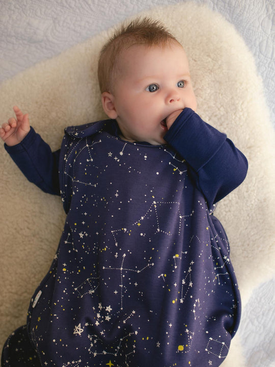 merino baby sleeping bag navy star closeup #colour_superstar