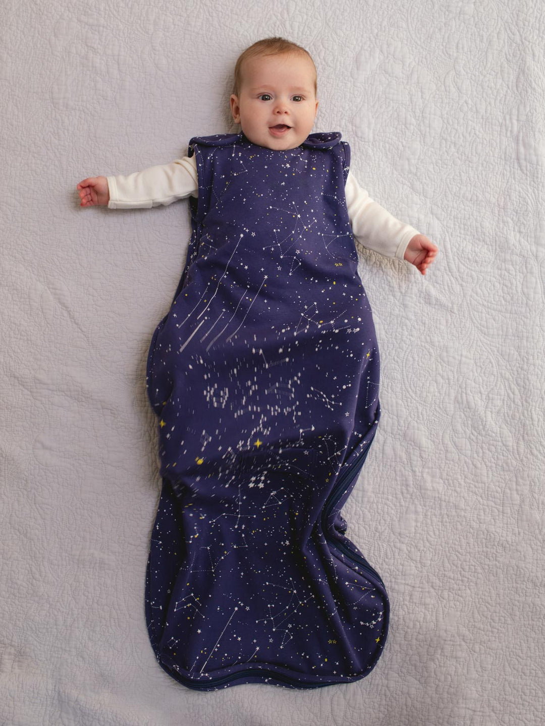 merino baby sleeping bag navy star full length #colour_superstar