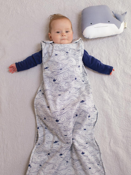 merino baby sleeping bag whales front #colour_drifting-off