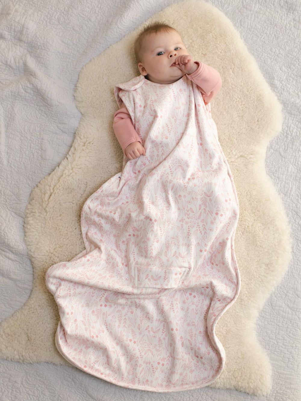 Merino baby sleeping bag floral pink front #colour_millefleur