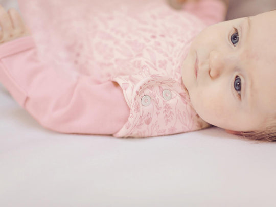 merino baby sleeping bag pink floral closeup  #colour_millefleur
