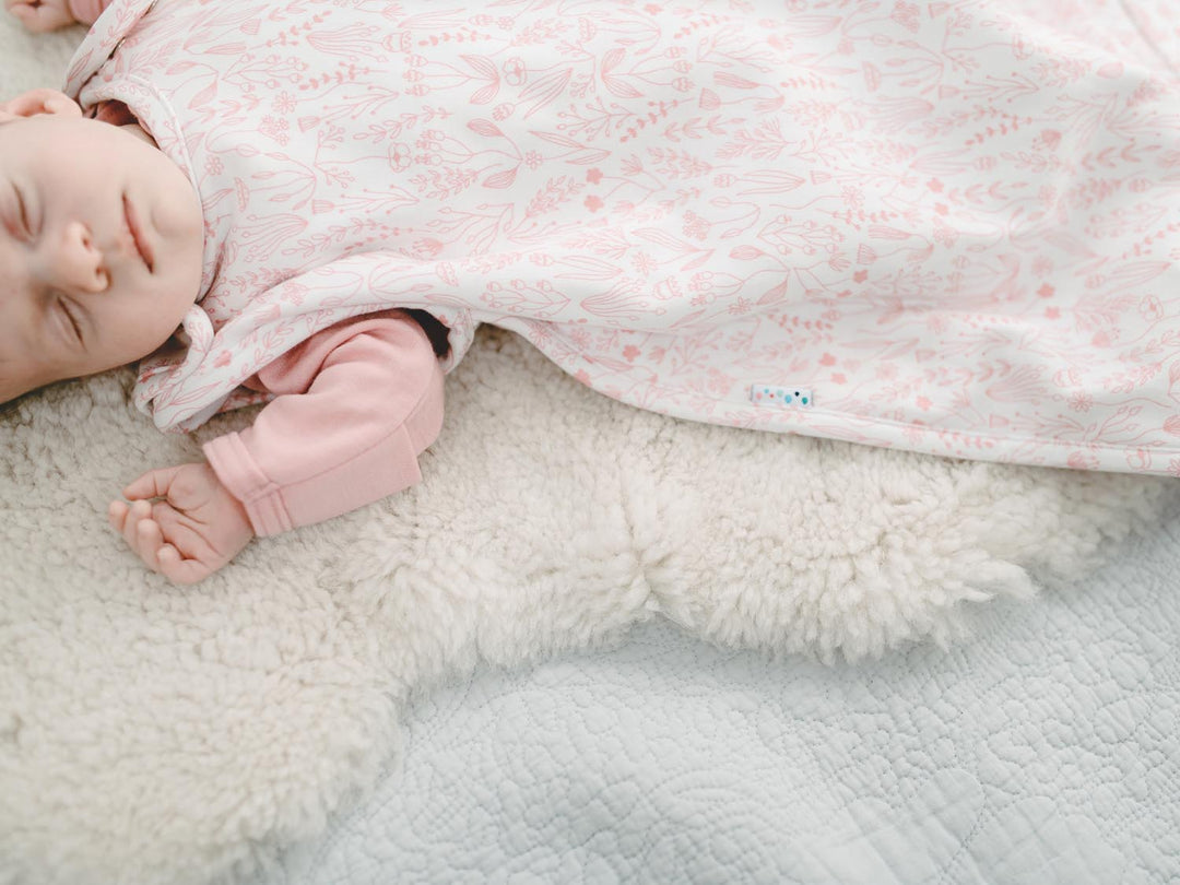 merino baby sleeping bag pink floral detail  #colour_millefleur