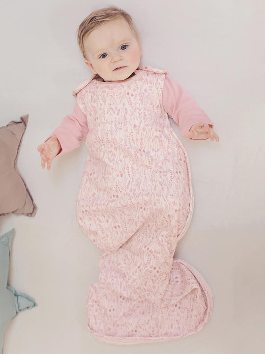 merino baby sleeping bag pink floral front  #colour_millefleur