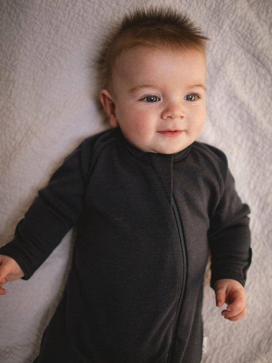 merino baby sleepsuit black zip detail #colour_ink