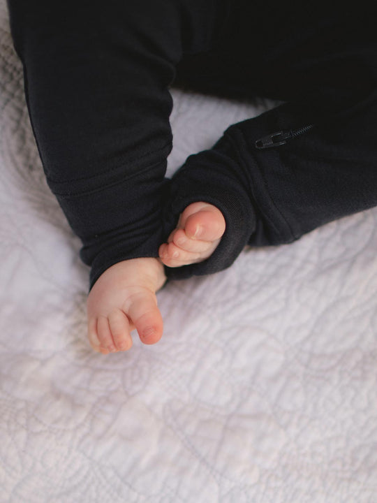 merino baby sleepsuit black footed  #colour_ink