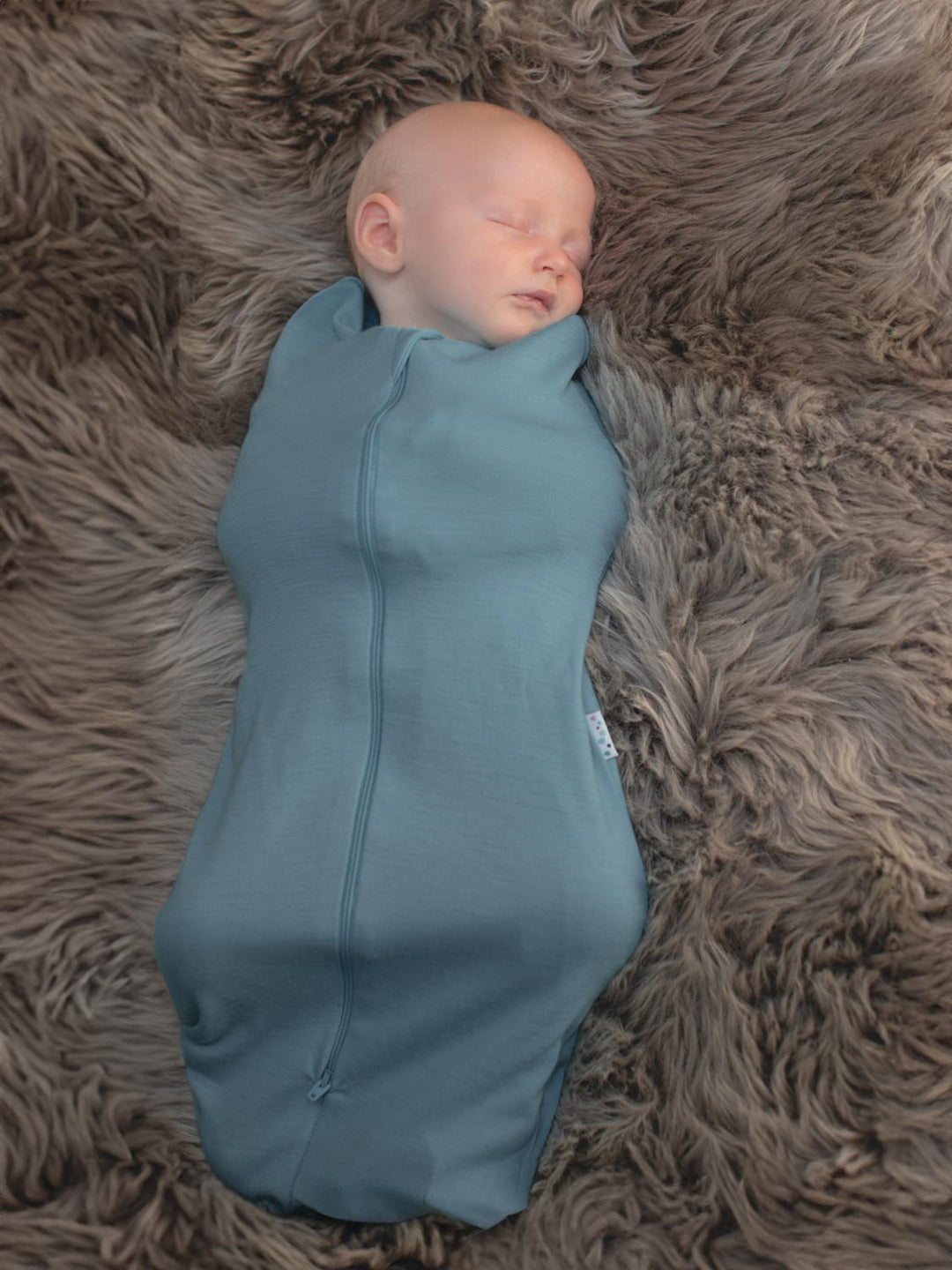 Merino zip swaddle blue front #colour_lake