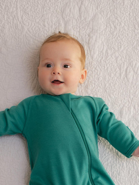 merino baby sleepsuit green zip #colour_wild-green