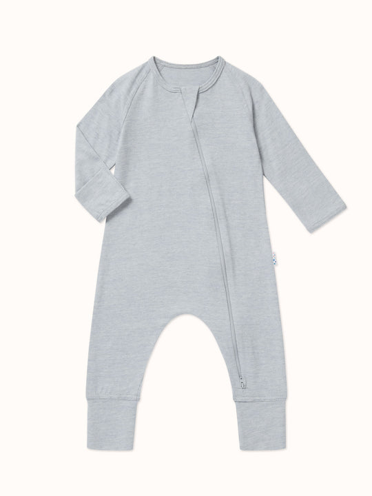 merino baby sleepsuit grey superlove #colour_cloud-grey-melange