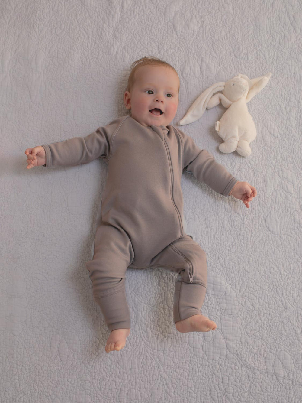 merino baby zip sleepsuit beige neutral unisex front #colour_pebble