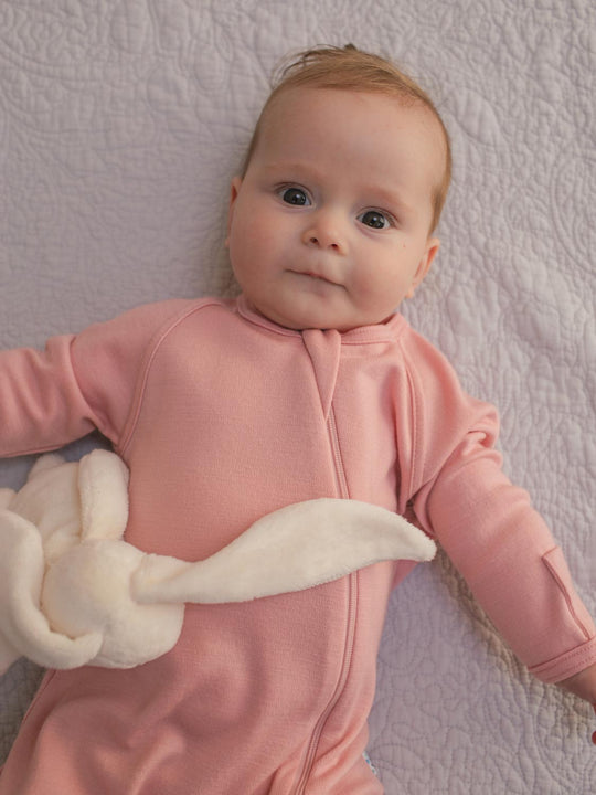 Merino baby zip SLEEPSUIT pink ZIP #colour_vintage-rose