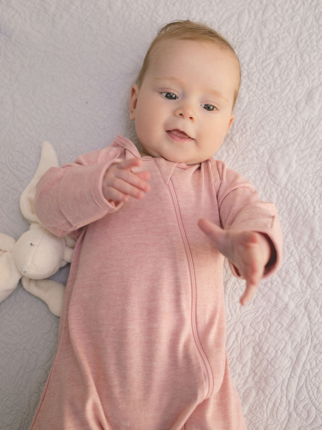merino baby sleepsuit pink superlove zip #colour_vintage-rose-melange