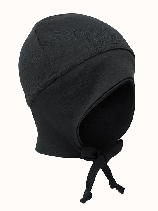 Merino Baby Toddler Reversible Hat  with ties Superlove Merino black #colour_ink