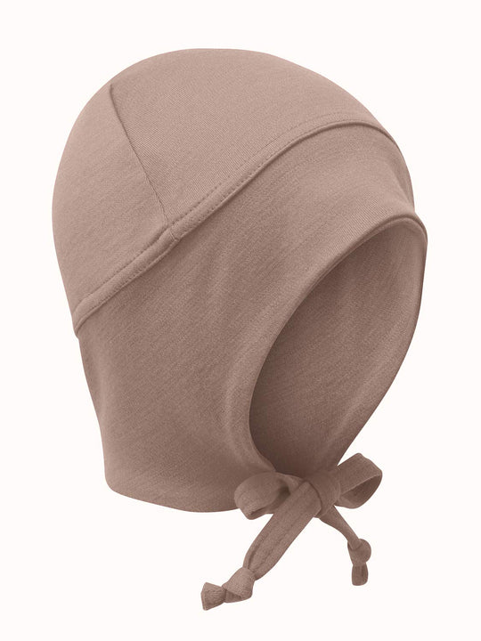 Merino Baby Toddler Reversible Hat  with ties Superlove Merino beige neutral #colour_pebble