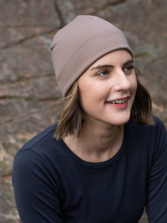 Merino beanie hat beige neutral unisex #colour_pebble