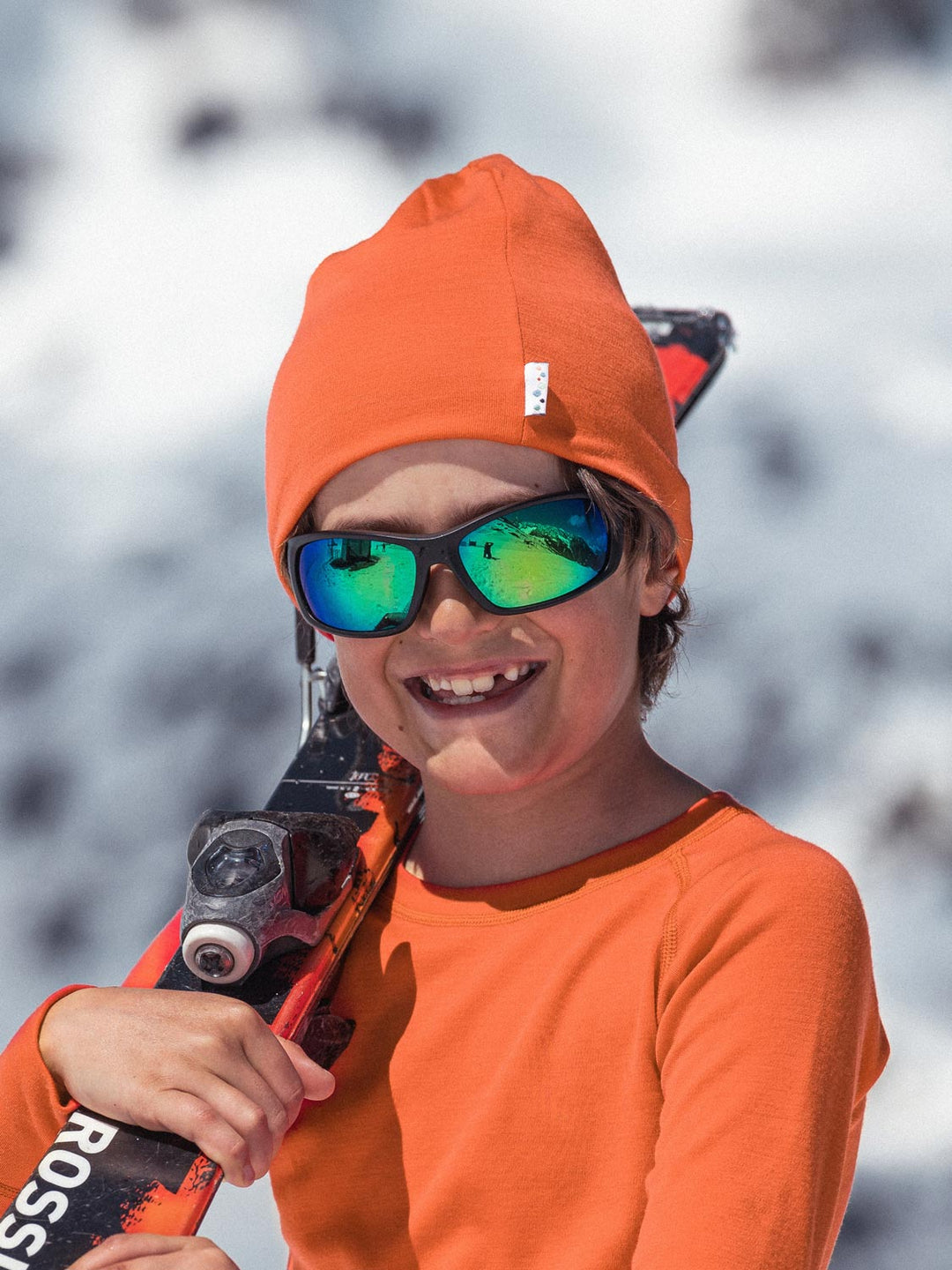 Merino beanie hat kids ski orange #colour_fox