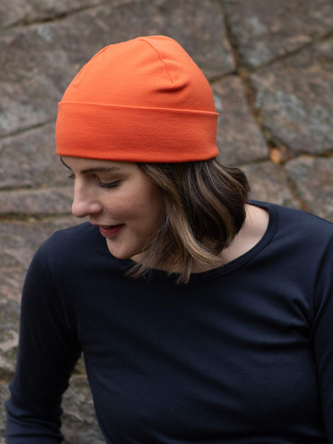 Merino beanie hat orange womans mens unisex side #colour_fox