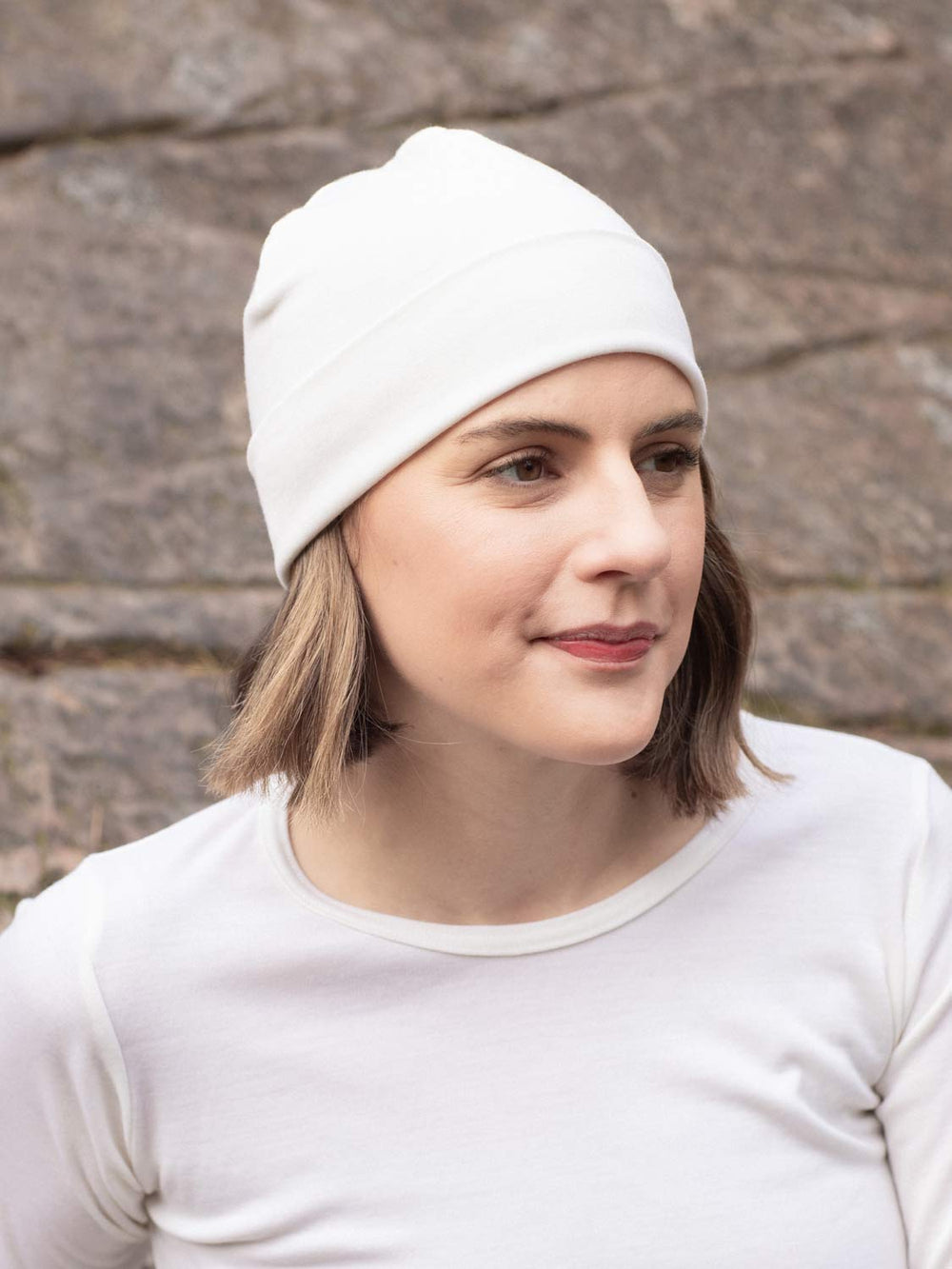 Merino beanie hat ivory womens front #colour_pure-ivory